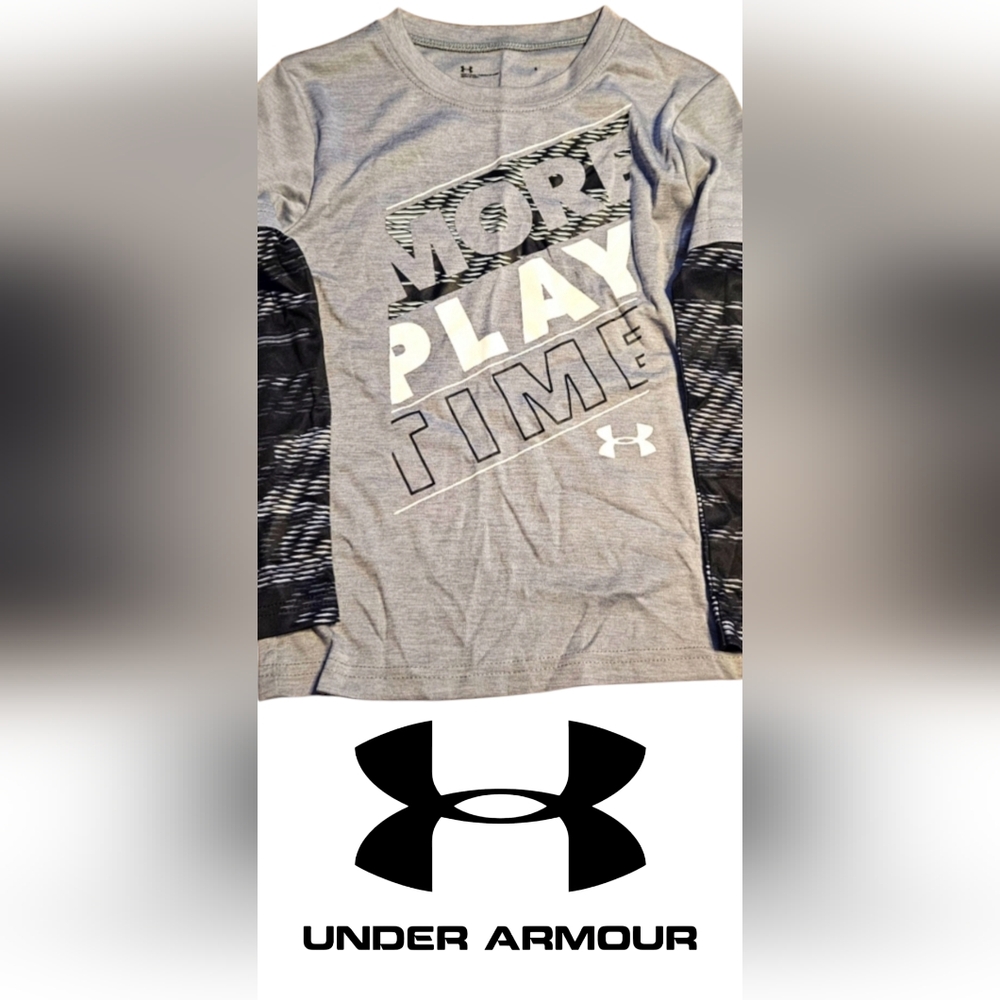 UNDER ARMOUR Boy's Long Sleeve Crewneck Shirt, Grey, Youth 5